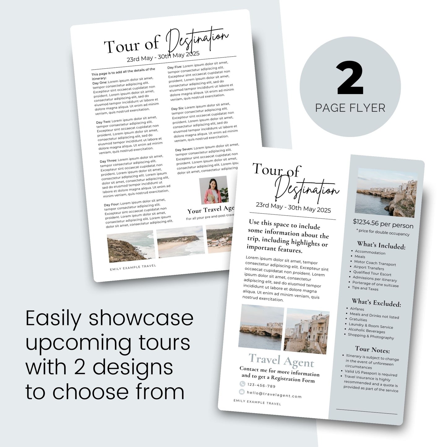 Travel Agent Itinerary Flyer Template Duo In Canva