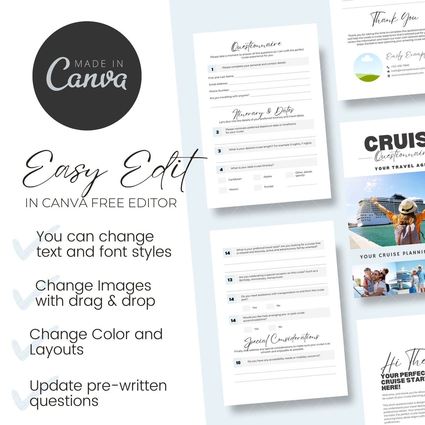 Cruise Specialist New Client Questionnaire - Canva Template
