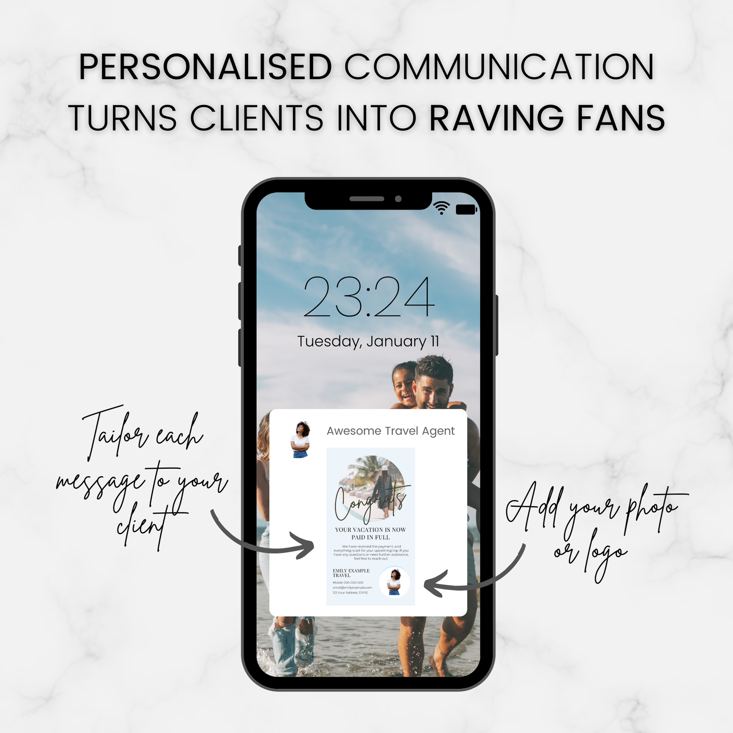 Canva Template Mobile Phone Textable Card Bundle for Travel Agents