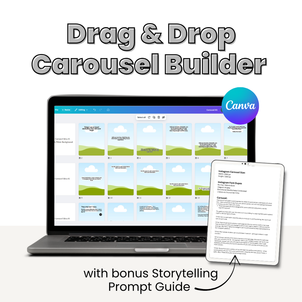 Drag & Drop Carousel Builder for Travel Agents (Canva Template + Story