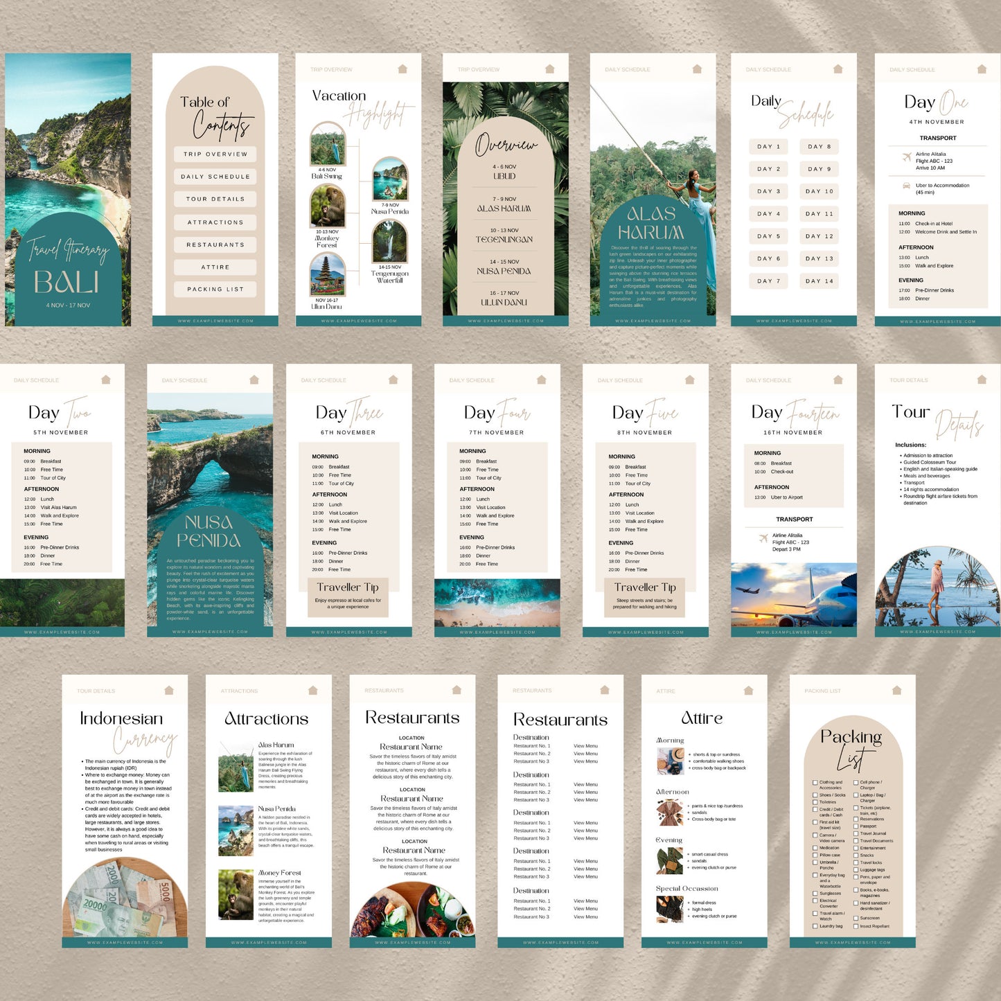 Digital Bail Travel Itinerary Template: Mobile Phone Itinerary Template for Travel Agents